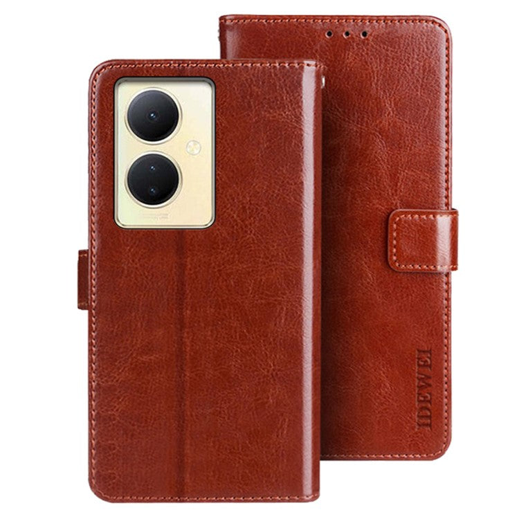 IDEWEI For vivo V29 Lite 5G Wallet Leather Case Crazy Horse Texture Stand Anti-Fingerprint Phone Shell Cover - Brown