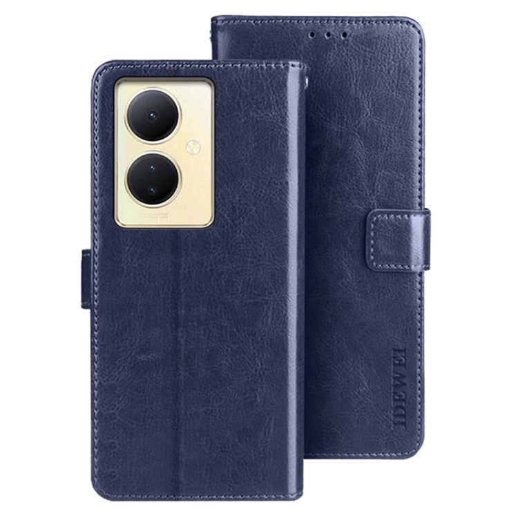 IDEWEI For vivo V29 Lite 5G Wallet Leather Case Crazy Horse Texture Stand Anti-Fingerprint Phone Shell Cover - Dark Blue