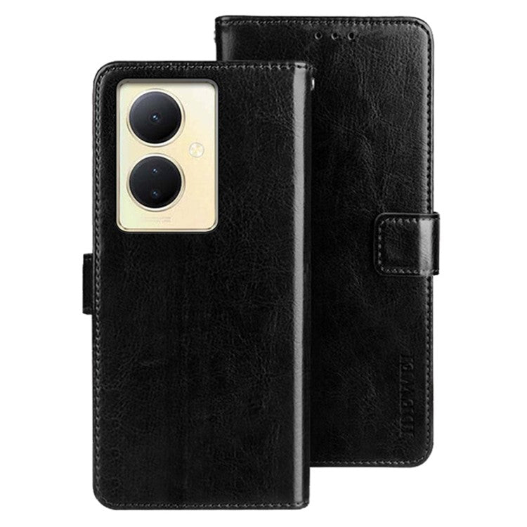 IDEWEI For vivo V29 Lite 5G Wallet Leather Case Crazy Horse Texture Stand Anti-Fingerprint Phone Shell Cover - Black