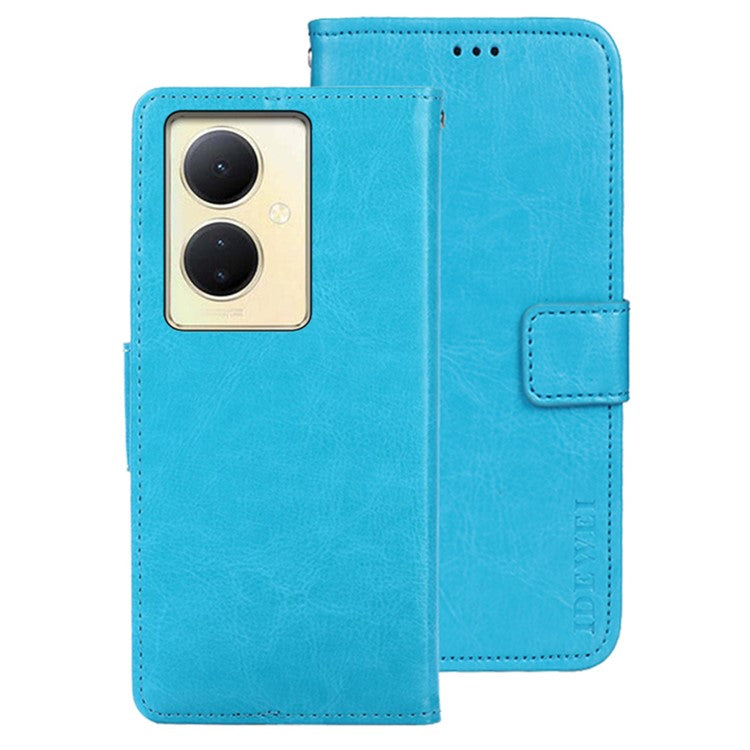 IDEWEI For vivo V29 Lite 5G Wallet Leather Case Crazy Horse Texture Stand Anti-Fingerprint Phone Shell Cover - Sky Blue