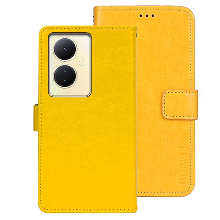 IDEWEI For vivo V29 Lite 5G Wallet Leather Case Crazy Horse Texture Stand Anti-Fingerprint Phone Shell Cover - Yellow