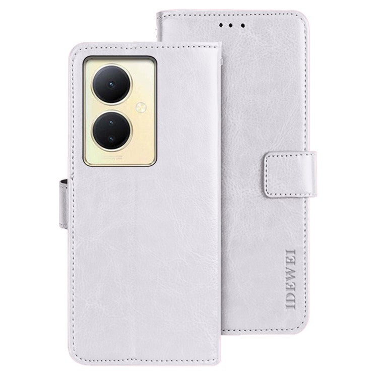 IDEWEI For vivo V29 Lite 5G Wallet Leather Case Crazy Horse Texture Stand Anti-Fingerprint Phone Shell Cover - White