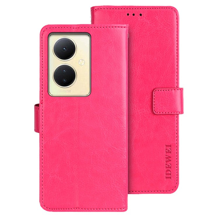 IDEWEI For vivo V29 Lite 5G Wallet Leather Case Crazy Horse Texture Stand Anti-Fingerprint Phone Shell Cover - Rose