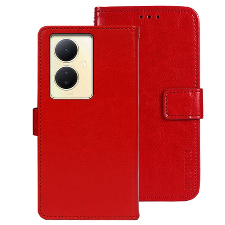 IDEWEI For vivo V29 Lite 5G Wallet Leather Case Crazy Horse Texture Stand Anti-Fingerprint Phone Shell Cover - Red