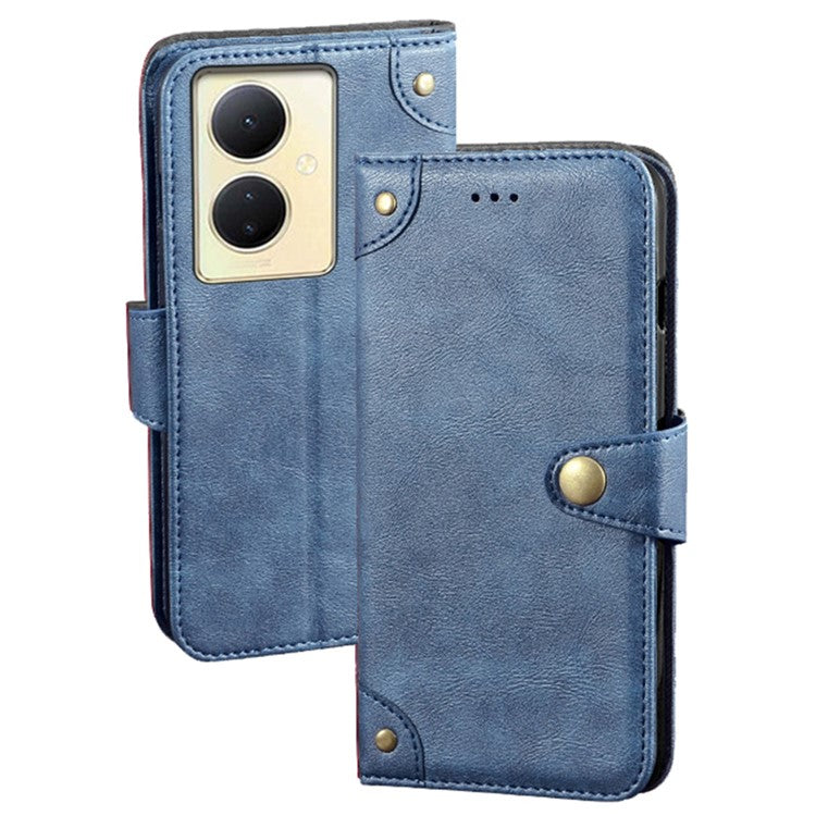 IDEWEI For vivo V29 Lite 5G Textured Phone Shell Stand Wallet PU Leather Phone Cover Anti-Scratch Case - Blue