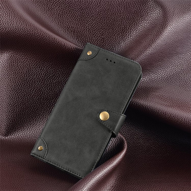 IDEWEI For vivo V29 Lite 5G Textured Phone Shell Stand Wallet PU Leather Phone Cover Anti-Scratch Case - Black