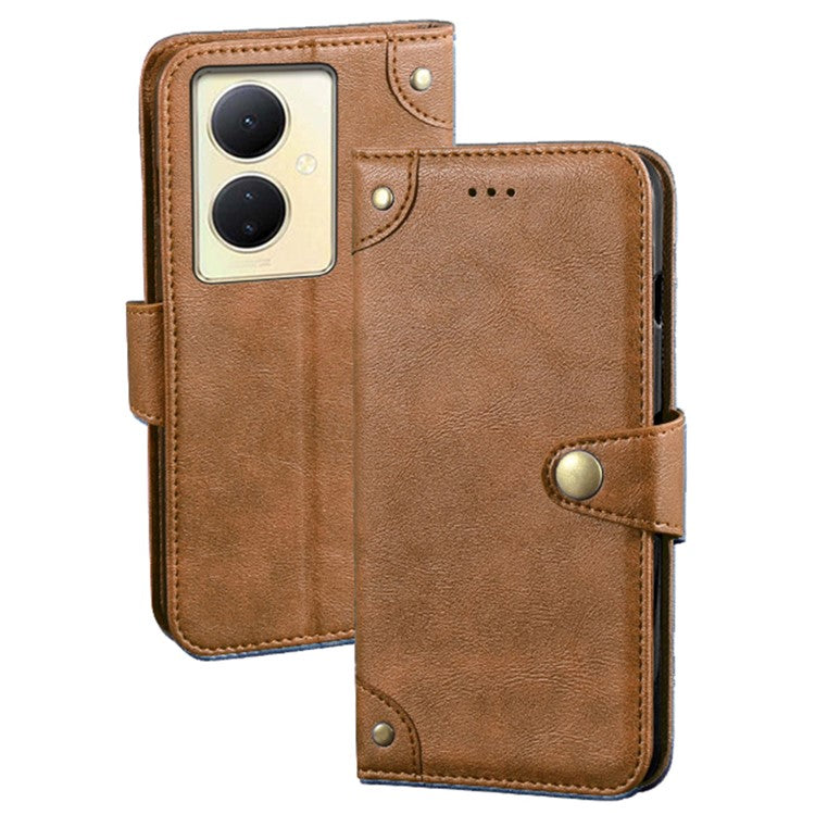 IDEWEI For vivo V29 Lite 5G Textured Phone Shell Stand Wallet PU Leather Phone Cover Anti-Scratch Case - Brown