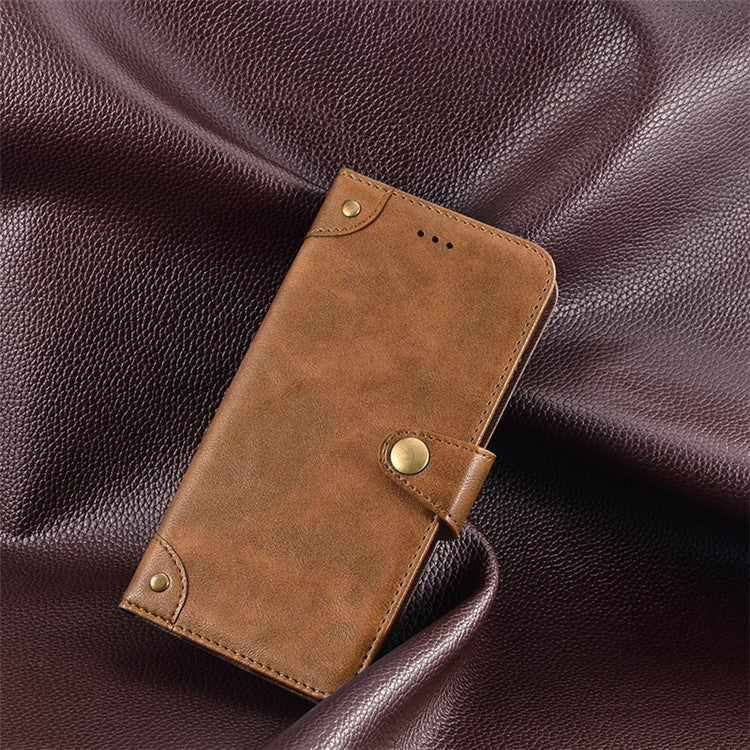 IDEWEI For vivo V29 Lite 5G Textured Phone Shell Stand Wallet PU Leather Phone Cover Anti-Scratch Case - Brown