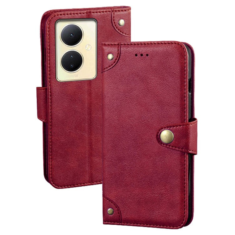 IDEWEI For vivo V29 Lite 5G Textured Phone Shell Stand Wallet PU Leather Phone Cover Anti-Scratch Case - Red