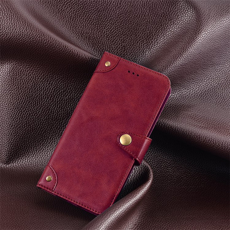 IDEWEI For vivo V29 Lite 5G Textured Phone Shell Stand Wallet PU Leather Phone Cover Anti-Scratch Case - Red