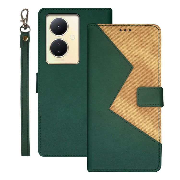 IDEWEI For vivo V29 Lite 5G PU Leather Case with Card Holder Splicing Color Stand Phone Cover - Green