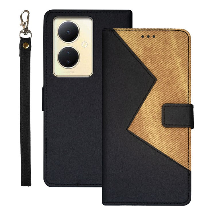 IDEWEI For vivo V29 Lite 5G PU Leather Case with Card Holder Splicing Color Stand Phone Cover - Black