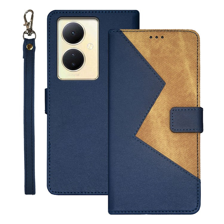 IDEWEI For vivo V29 Lite 5G PU Leather Case with Card Holder Splicing Color Stand Phone Cover - Blue