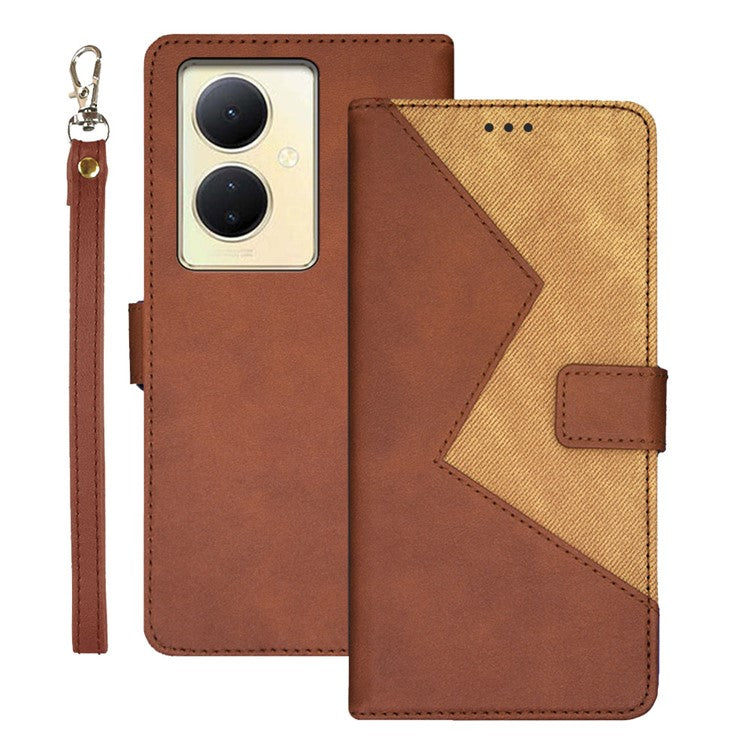 IDEWEI For vivo V29 Lite 5G PU Leather Case with Card Holder Splicing Color Stand Phone Cover - Brown