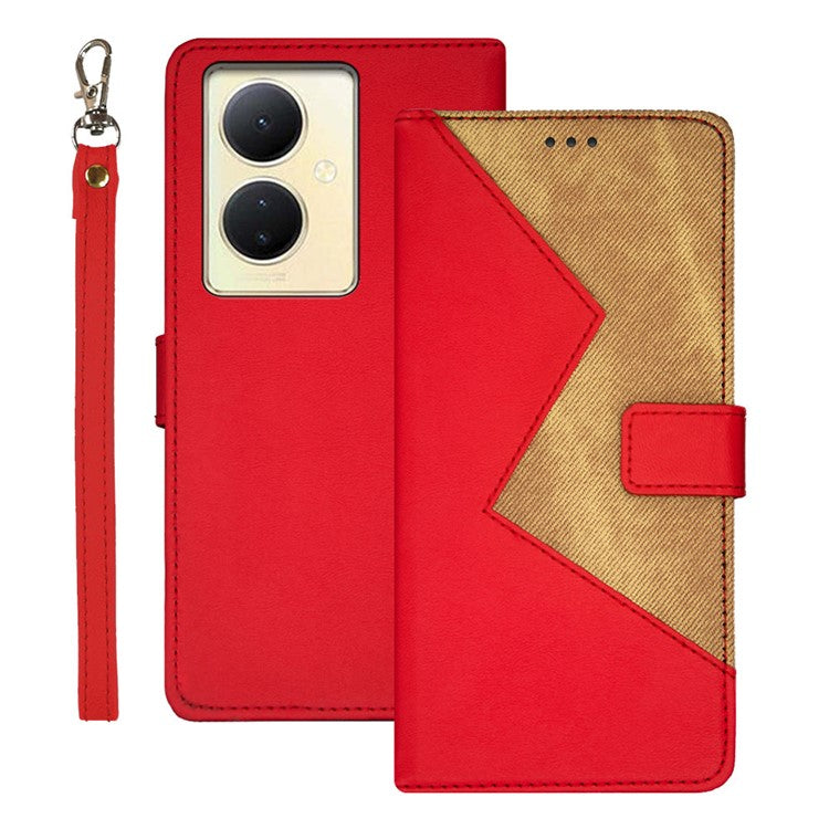 IDEWEI For vivo V29 Lite 5G PU Leather Case with Card Holder Splicing Color Stand Phone Cover - Red