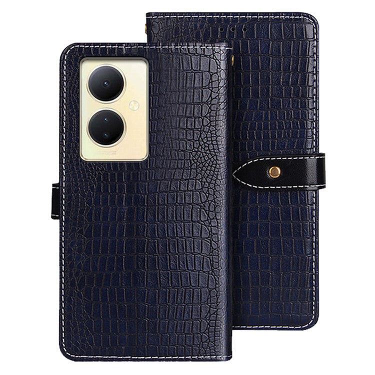 IDEWEI For vivo V29 Lite 5G Wallet Phone Case Crocodile Texture Stand PU Leather Phone Cover - Blue