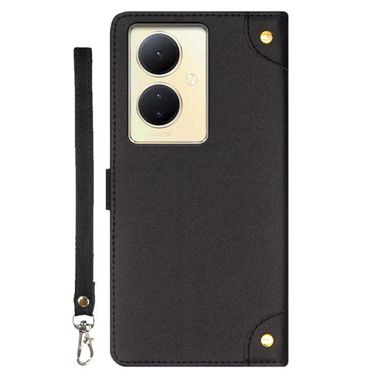 IDEWEI For vivo V29 Lite 5G Phone Leather Case Card Holder Full Protection Stand Cover - Black