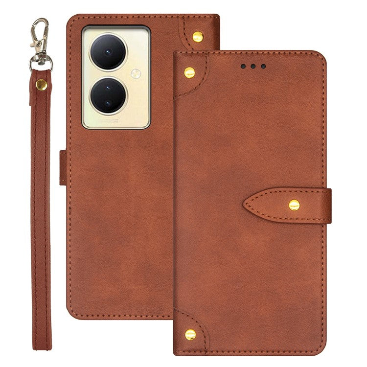 IDEWEI For vivo V29 Lite 5G Phone Leather Case Card Holder Full Protection Stand Cover - Brown