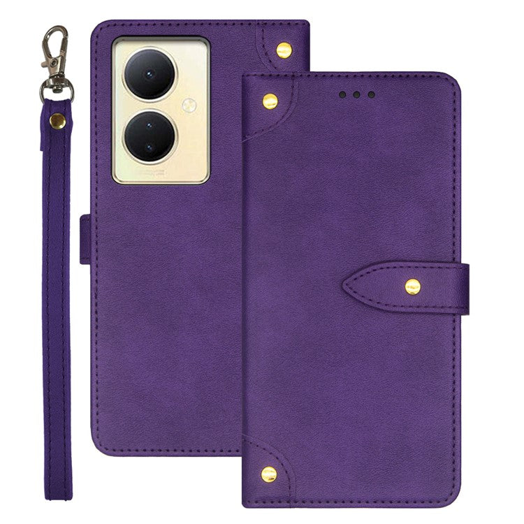 IDEWEI For vivo V29 Lite 5G Phone Leather Case Card Holder Full Protection Stand Cover - Purple