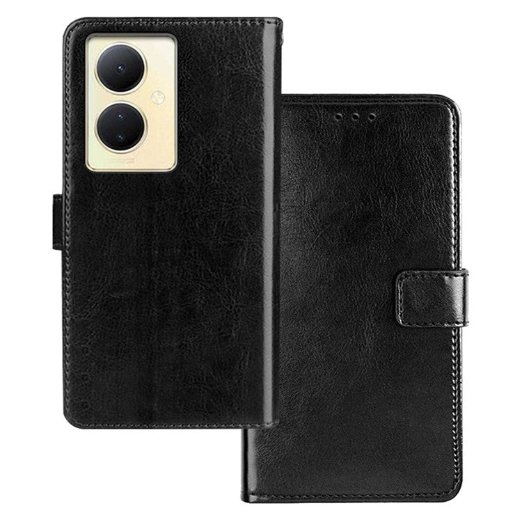 IDEWEI For vivo V29 Lite 5G Crazy Horse Texture PU Leather Case Stand Wallet Phone Cover - Black