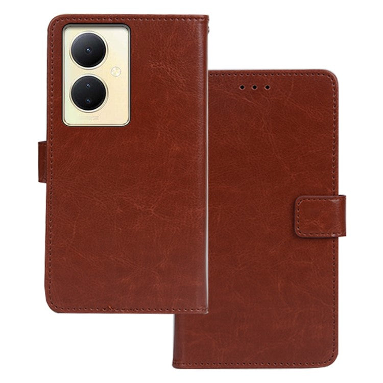 IDEWEI For vivo V29 Lite 5G Crazy Horse Texture PU Leather Case Stand Wallet Phone Cover - Brown