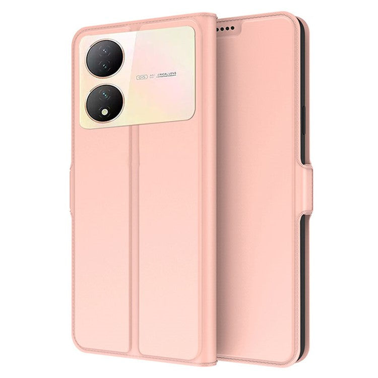 Dustproof Phone Cover For vivo Y100 5G , Card Slot PU Leather Stand Flip Shell Full Protection Phone Case - Rose Gold