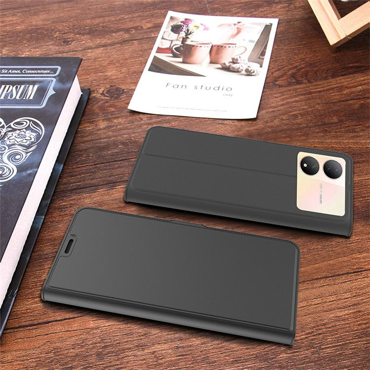 Dustproof Phone Cover For vivo Y100 5G , Card Slot PU Leather Stand Flip Shell Full Protection Phone Case - Black