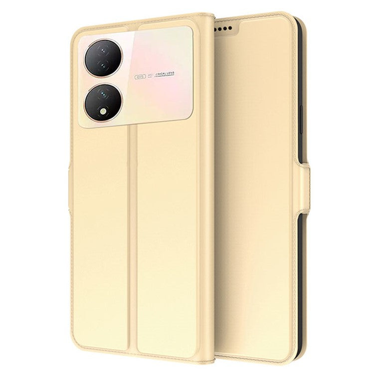 Dustproof Phone Cover For vivo Y100 5G , Card Slot PU Leather Stand Flip Shell Full Protection Phone Case - Gold