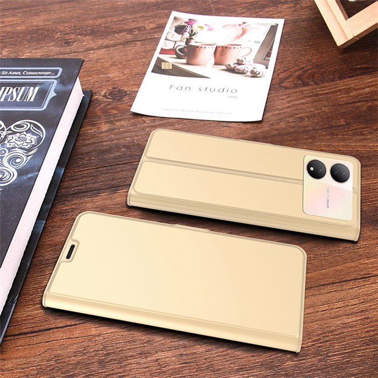 Dustproof Phone Cover For vivo Y100 5G , Card Slot PU Leather Stand Flip Shell Full Protection Phone Case - Gold