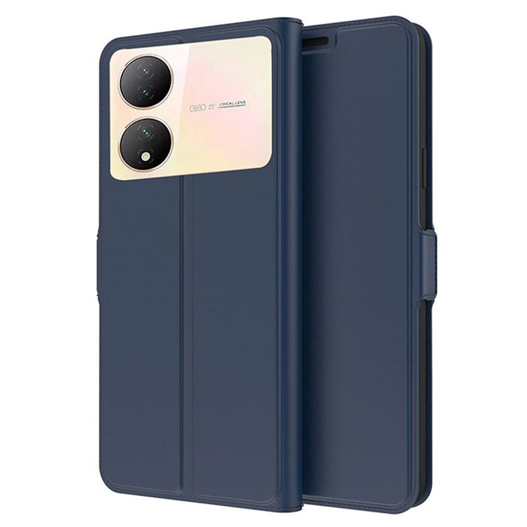 Dustproof Phone Cover For vivo Y100 5G , Card Slot PU Leather Stand Flip Shell Full Protection Phone Case - Blue