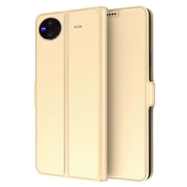 For vivo X Flip Stand Phone Case Card Slot PU Leather Full Protection Shell Magnetic Flip Phone Cover - Gold