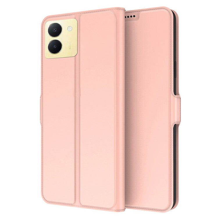 For vivo Y36 5G (Global) Anti-Fingerprint Flip Phone Cover PU Leather Stand Shell Card Slot Cell Phone Case - Rose Gold