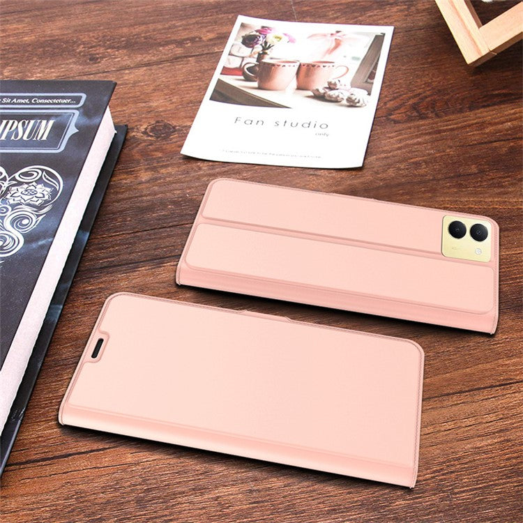 For vivo Y36 5G (Global) Anti-Fingerprint Flip Phone Cover PU Leather Stand Shell Card Slot Cell Phone Case - Rose Gold