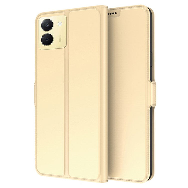 For vivo Y36 5G (Global) Anti-Fingerprint Flip Phone Cover PU Leather Stand Shell Card Slot Cell Phone Case - Gold