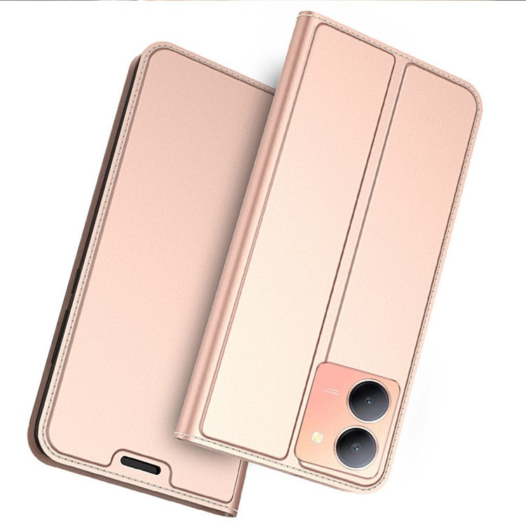 Phone Case for vivo Y36 5G (Global) , Card Slot Flip Phone Cover PU Leather Stand Shell Shockproof Cover - Rose Gold