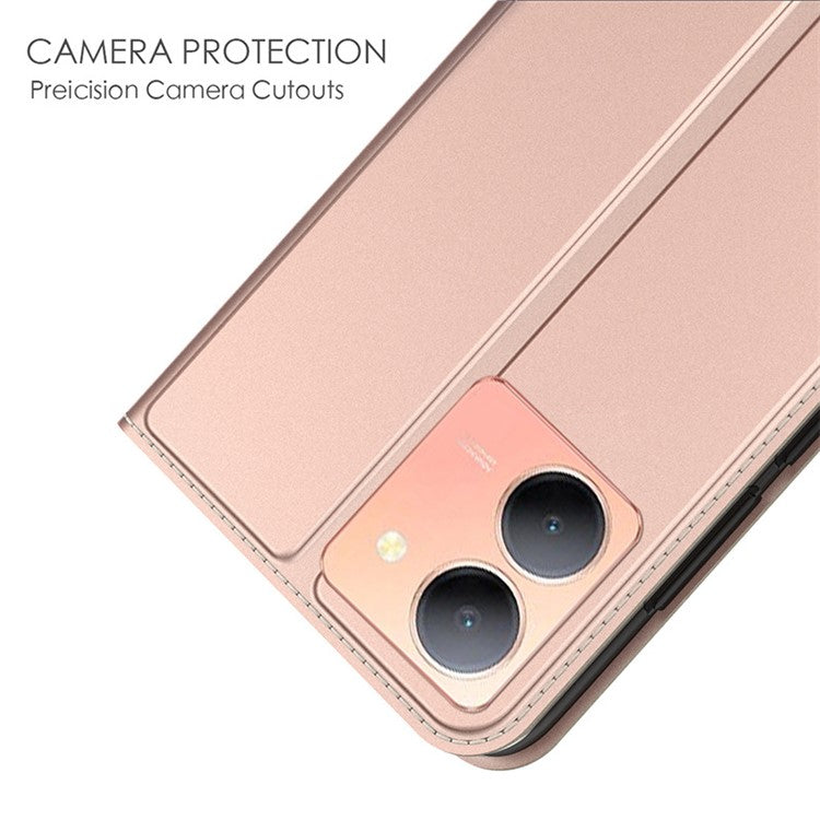 Phone Case for vivo Y36 5G (Global) , Card Slot Flip Phone Cover PU Leather Stand Shell Shockproof Cover - Rose Gold