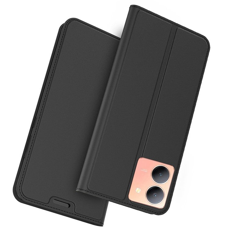 Phone Case for vivo Y36 5G (Global) , Card Slot Flip Phone Cover PU Leather Stand Shell Shockproof Cover - Black