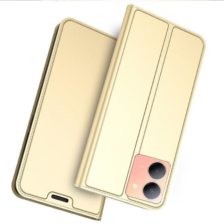 Phone Case for vivo Y36 5G (Global) , Card Slot Flip Phone Cover PU Leather Stand Shell Shockproof Cover - Gold