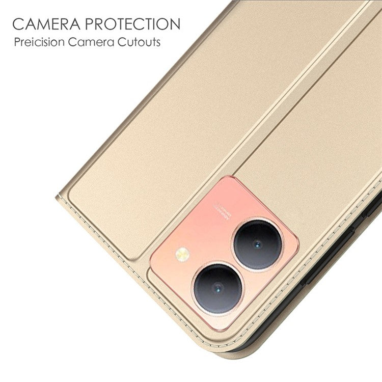 Phone Case for vivo Y36 5G (Global) , Card Slot Flip Phone Cover PU Leather Stand Shell Shockproof Cover - Gold