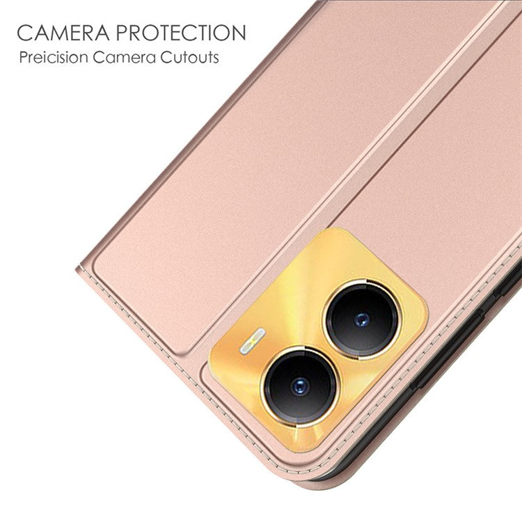 For vivo Y56 5G Full Protection Phone Case Flip Phone Cover Card Storage Slot PU Leather Stand Shell - Rose Gold