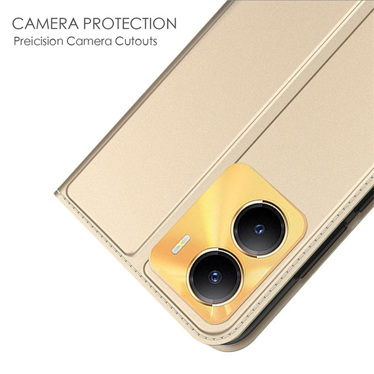 For vivo Y56 5G Full Protection Phone Case Flip Phone Cover Card Storage Slot PU Leather Stand Shell - Gold