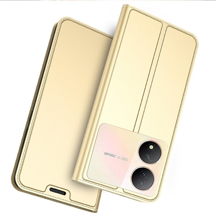 For vivo Y100 5G Slim-Fit Phone Cover Card Slot PU Leather Shell Drop Protection Phone Stand Case - Gold