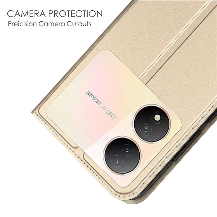 For vivo Y100 5G Slim-Fit Phone Cover Card Slot PU Leather Shell Drop Protection Phone Stand Case - Gold