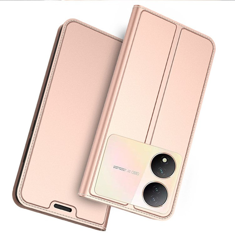 For vivo Y100 5G Slim-Fit Phone Cover Card Slot PU Leather Shell Drop Protection Phone Stand Case - Rose Gold