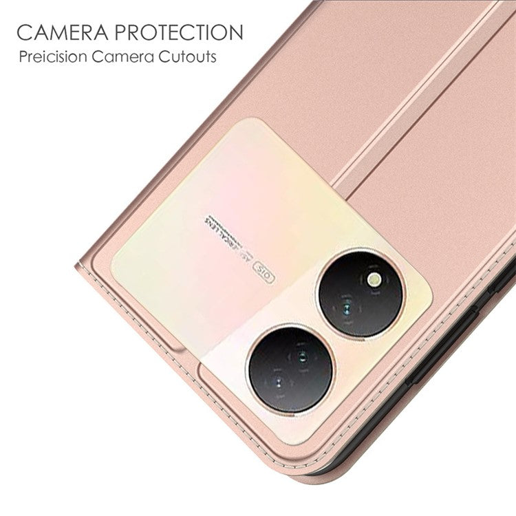 For vivo Y100 5G Slim-Fit Phone Cover Card Slot PU Leather Shell Drop Protection Phone Stand Case - Rose Gold