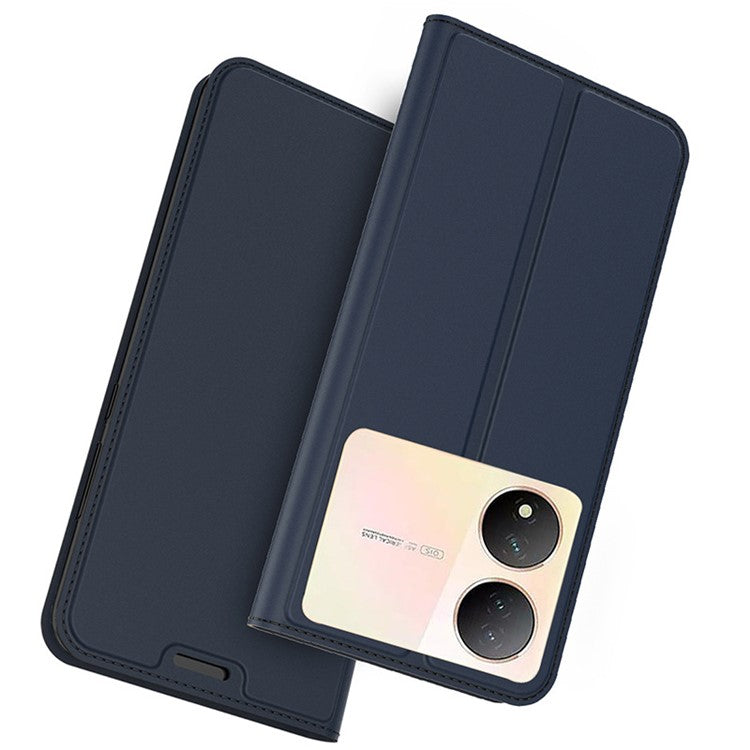 For vivo Y100 5G Slim-Fit Phone Cover Card Slot PU Leather Shell Drop Protection Phone Stand Case - Blue