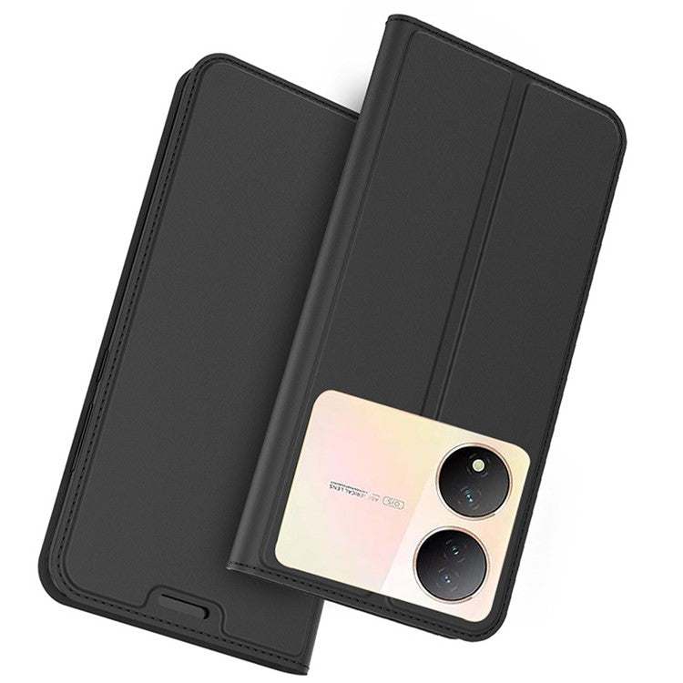 For vivo Y100 5G Slim-Fit Phone Cover Card Slot PU Leather Shell Drop Protection Phone Stand Case - Black