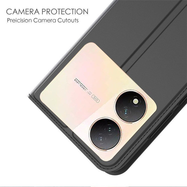 For vivo Y100 5G Slim-Fit Phone Cover Card Slot PU Leather Shell Drop Protection Phone Stand Case - Black