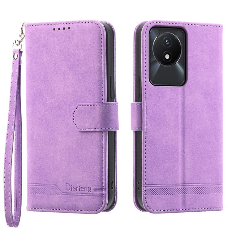 DIERFENG DF-03 Scratch-proof Cover for vivo Y02A 4G , Lines Imprinted Wallet Stand Mobile Leather Case - Purple