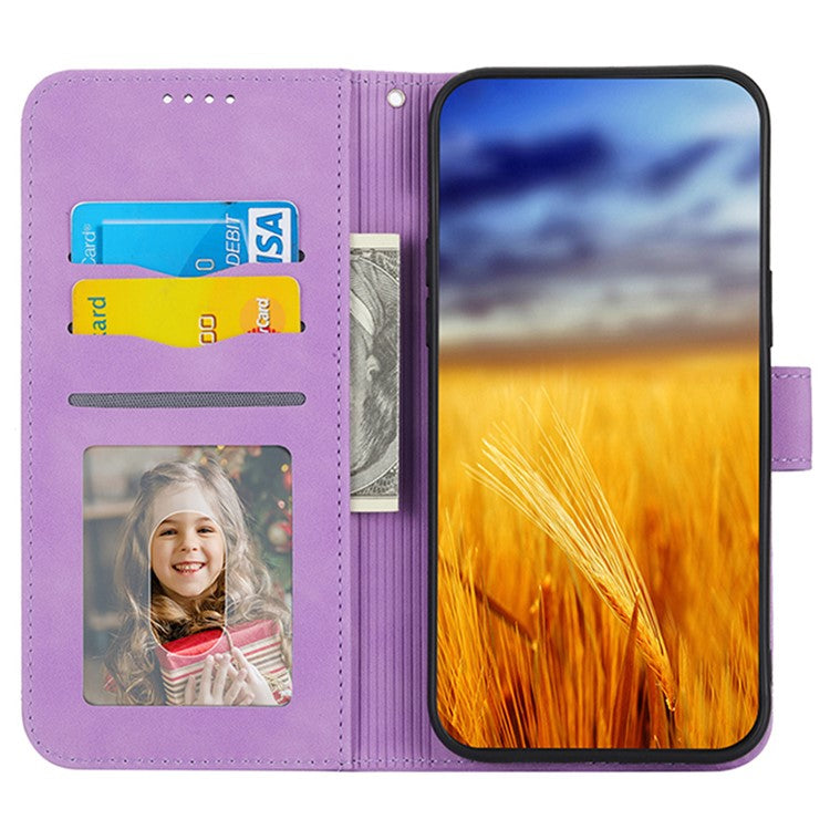 DIERFENG DF-03 Scratch-proof Cover for vivo Y02A 4G , Lines Imprinted Wallet Stand Mobile Leather Case - Purple